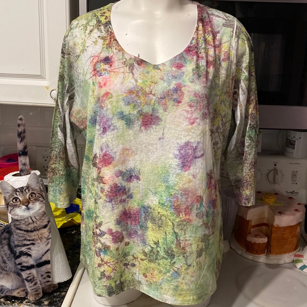 D womens Coldwater Creek casual 3/4 sleeve floral plus size top 1x
